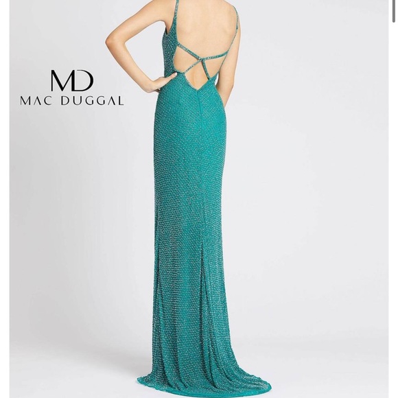 Stunning Teal/Aqua Max Duggal Beaded Gown - Picture 5 of 5